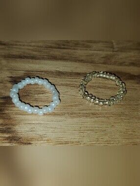 7/$10 Beaded Stretch Rings / Toe Rings - White and Pale Gold (2 Pieces)
